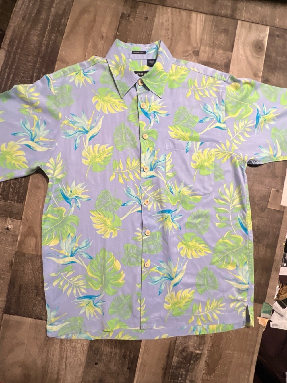 Izod Lavender Tropical Leaf Print Button-Down Shirt